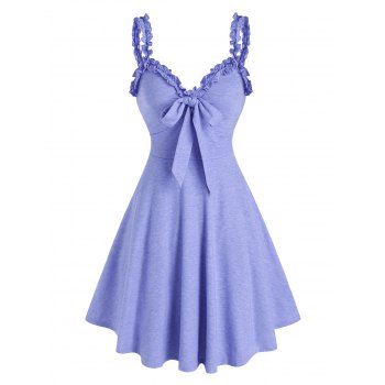 

Bowknot Frills V Collar High Waist Dress, Light blue