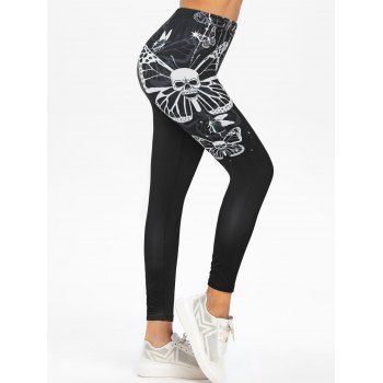 

Halloween Skull Butterfly Print Gothic Leggings, Black