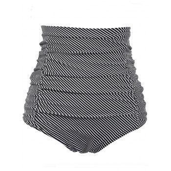 

Plus Size Striped Ruched High Waist Bikini Bottom, Black