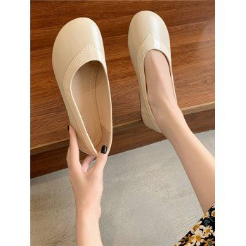

Round Toe Spliced Slip-On Shoes, Warm white