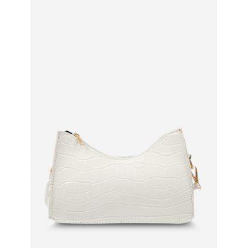 

Half-Chain Strap Embossed Shoulder Bag, White