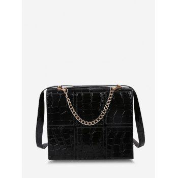 

Embossed Spliced Chain Crossbody Bag, Black