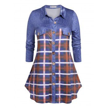 

Plus Size Plaid Button Up Tunic Shirt, Blue