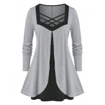 

Plus Size Crisscross Overlap T-shirt, Light gray