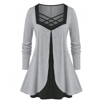 

Plus Size Crisscross Overlap T-shirt, Light gray
