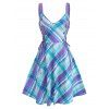 Vibrant Summer Plaid Print Sundress Lace Up Cami Fit and Flare Dress - multicolor M