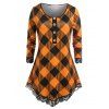 T-shirt à Carreaux Cil en Dentelle de Grande Taille - Orange 3X