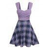 Robe Drapée en Avant Motif à Carreaux - Violet clair XXXL