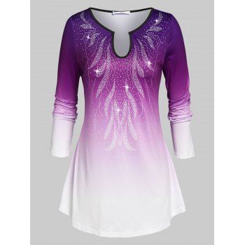 

Plus Size U Neck Ombre Color T-shirt, Purple