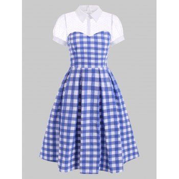 

Vintage Checked Mesh Panel Pin Up Dress, Blue