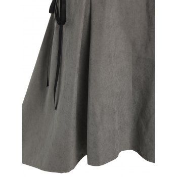 Mock Button Lace-up Suspender High Low Skirt