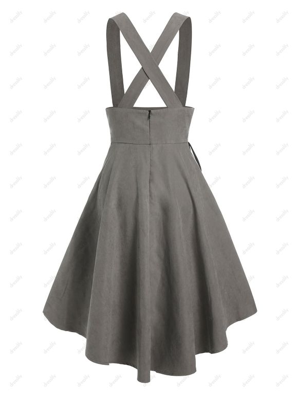Jupe Haute Basse à Bretelle Boutonnée à Lacets - Gris M