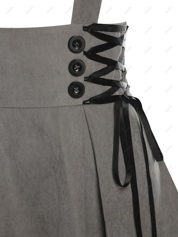 Jupe Haute Basse à Bretelle Boutonnée à Lacets - Gris M