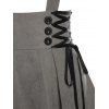 Jupe Haute Basse à Bretelle Boutonnée à Lacets - Gris S