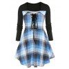 T-shirt Péplum à Carreaux de Grande Taille à Lacets - multicolor L