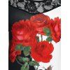 Plus Size Cold Shoulder Lace Panel Rose Print Tee - BLACK L