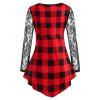 Plaid Twisted Front Lace Panel Plus Size Top - RED L