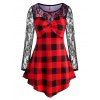 Plaid Twisted Front Lace Panel Plus Size Top - RED L