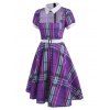 Plaid Polka Dot Lace Insert Belted Dress - multicolor M