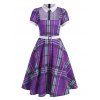 Plaid Polka Dot Lace Insert Belted Dress - multicolor 2XL