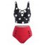 Maillot de Bain Tankini Rétro en Treillis à Pois à Volants - Noir S
