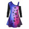 T-shirt Teinté Galaxie Papillon de Grande Taille à Col Oblique - Noir 3X