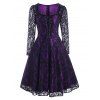 Vintage Gothic Lace Sheer Lace Up A Line Dress - PURPLE L