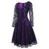 Vintage Gothic Lace Sheer Lace Up A Line Dress - PURPLE 2XL