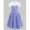 Vintage Checked Mesh Panel Pin Up Dress - BLUE S