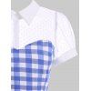 Vintage Checked Mesh Panel Pin Up Dress - BLUE S