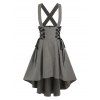 Mock Button Lace-up Suspender High Low Skirt - GRAY XXXL