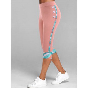 

Plaid Insert Mock Button Capri Leggings, Light pink