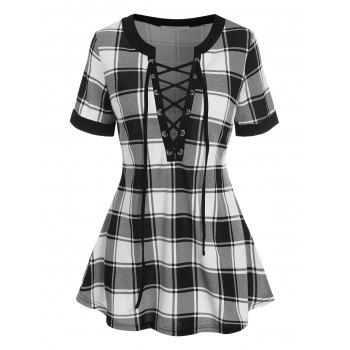 

Plaid Lace Up Tee, Black