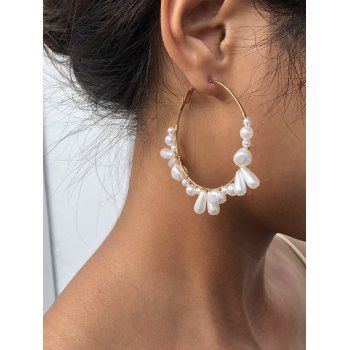 

Large Hoop Faux Pearl Earrings, Golden
