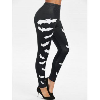 

Bat Print High Waisted Skinny Leggings, Black