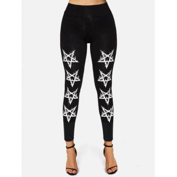 

Stars Print High Waisted Skinny Leggings, Black