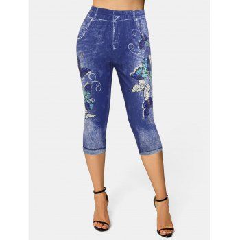 

Skinny Butterflies 3D Print Capri Jeggings, Blue