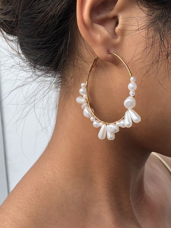 Boucles D'Oreilles Anneau Larges en Fausse Perle - d'or 