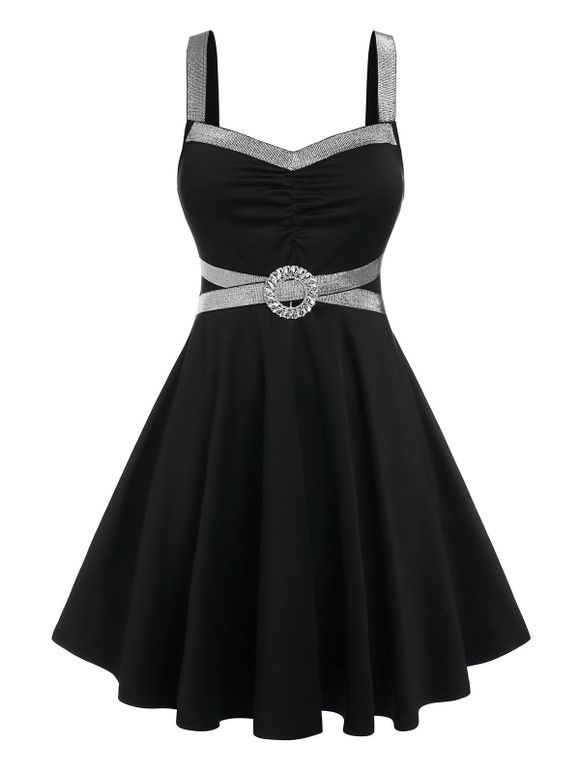 Robe Rayée Anneau en O de Grande Taille à Paillette - Noir 4X