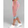 Legging Capri à Carreaux avec Bouton Inséré - Rose clair L