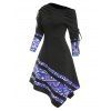 Skew Neck Printed Cinched Asymmetric Dress - BLACK L