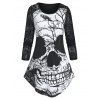 T-shirt Dentelle à Imprimé Crâne et Oiseaux - Noir XXXL