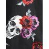 Plus  Size Lace Up Rose Skull Print Halloween Dress - BLACK L