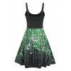 Moon Star Printed Buttons Flare Dress - BLACK XL