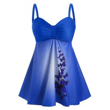 

Plus Size Butterfly Print Tankini Swimwear, Blue