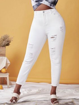 Plus Size High Rise Distressed Ripped Jeans