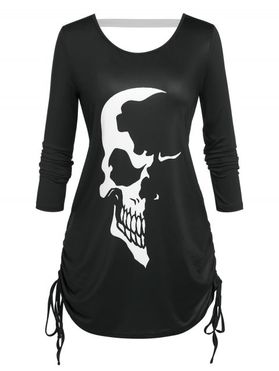 Plus Size Halloween Skull Print Cinched T-shirt