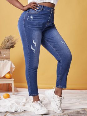 Plus Size High Waist Faded Ripped Skinny Jeans
