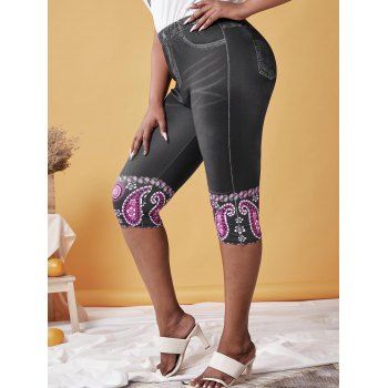 

Plus Size High Rise Paisley Print Capri Jeggings, Black