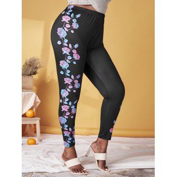 

Plus Size High Rise Floral Print Leggings, Black